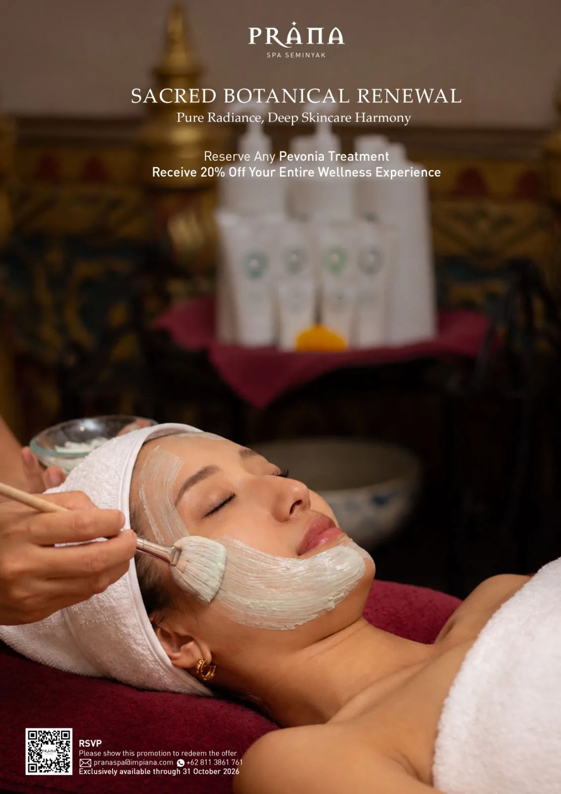 Prana Spa October 2026: book any Pevonia treatment and receive 20% off your entire wellness experience, through 31 October